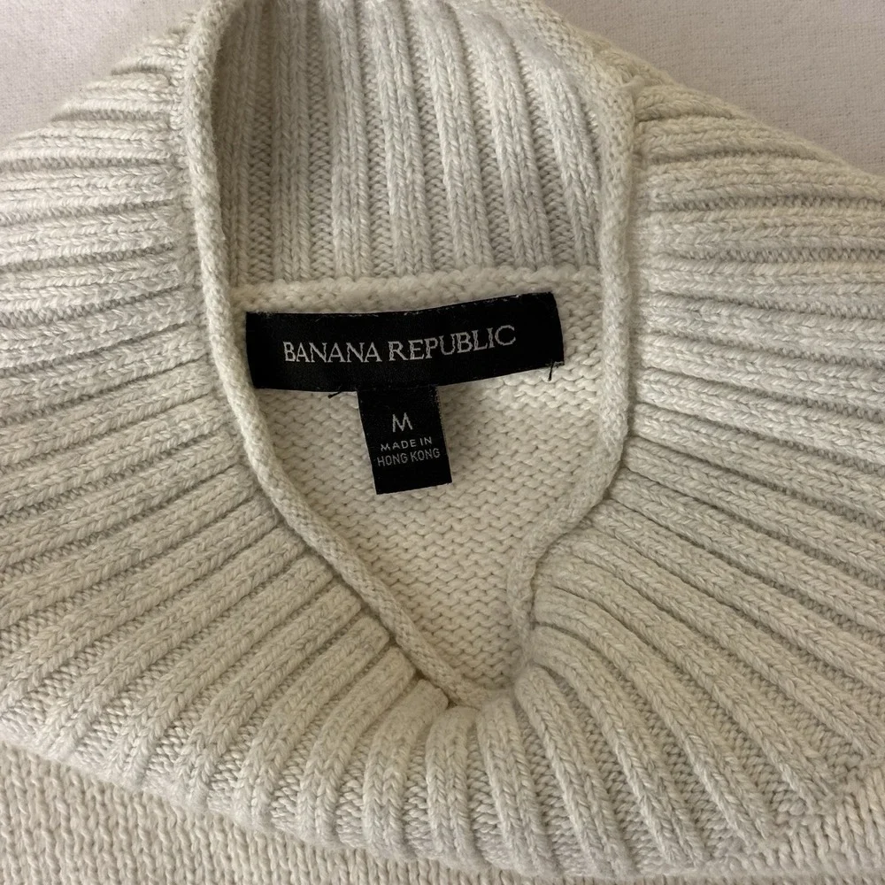 Banana Republic Mens M‎ Off White Mock Neck Raglan Sleeve Cotton Blend Sweater